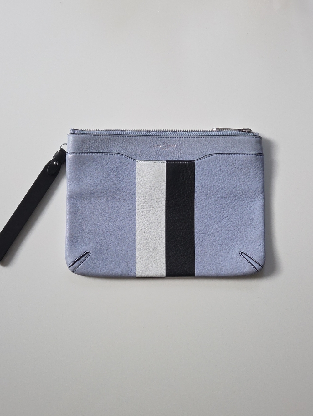 Rag & Bone Leather Pochette in Light Blue with Black & White Stripe W/ Wristlet